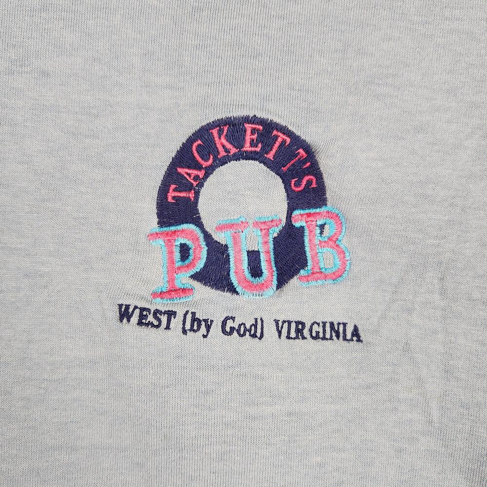Vintage Tackett's Pub Shirt Mens XL Blue Single Stitch West Virginia Bar Logo